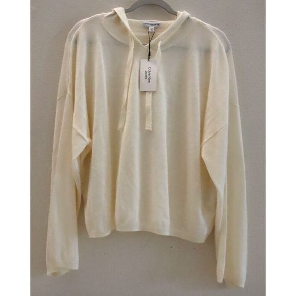 Calvin Klein Jeans CJ2R0110 Women's Sz XL Beige Hooded Bell-Sleeve Top $70 - Picture 2 of 7